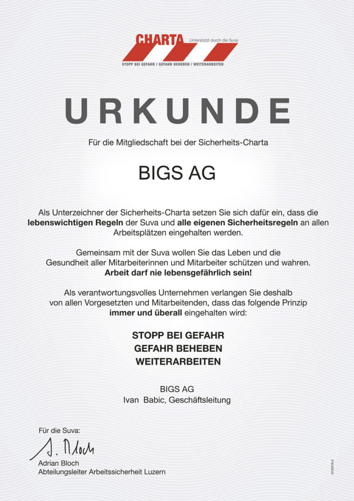 Urkunde BIGS AG